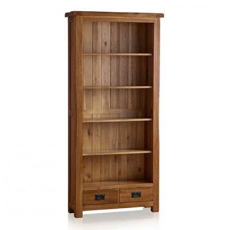 Rustic Oak - 90cm : Kệ Sách Gỗ Sồi 5 Tầng + 2 Ngăn Kéo